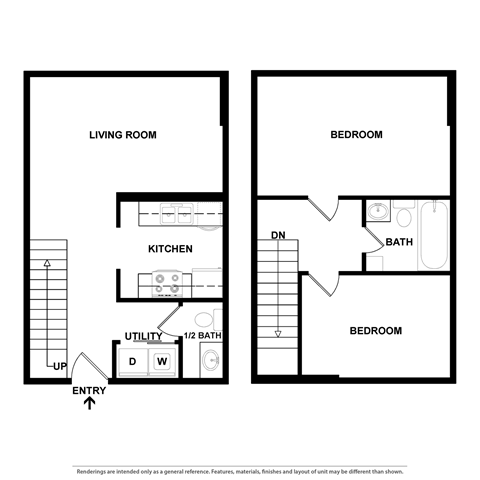 a floor plan of a two bedroom townhouse
